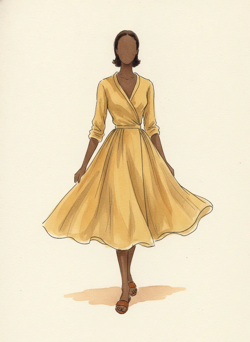 A mustard wrap dress